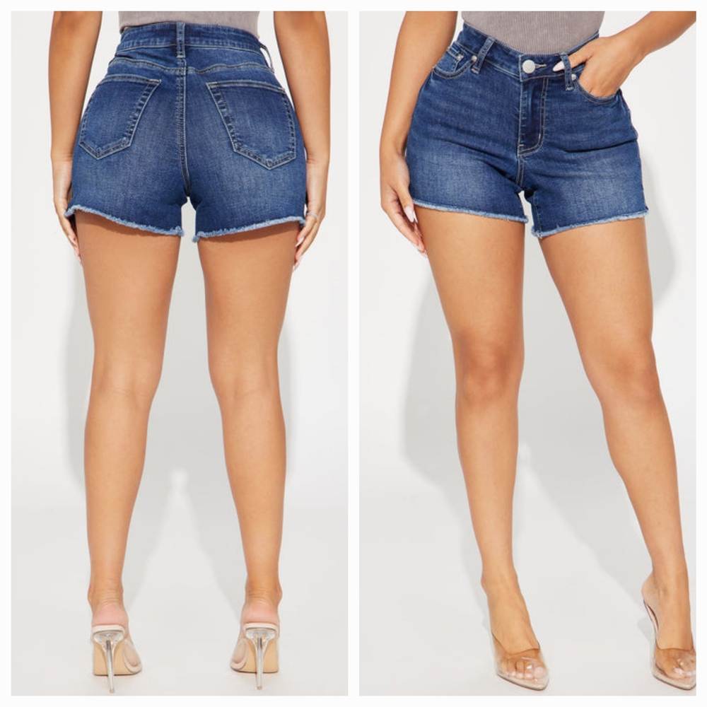 Fashion Nova On My Good Side Stretch Denim Shorts - Dark Wash